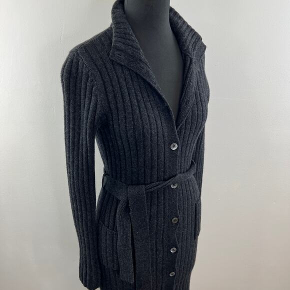 VTG Lauren RALPH LAUREN Gray Lambswool Tie Button Midi Duster Cardigan Sweater S - Picture 5 of 10